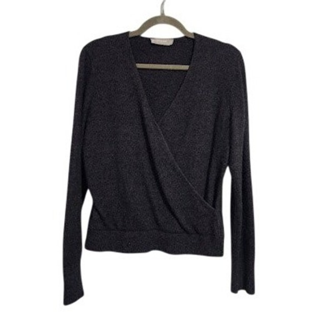 EVERLANE Charcoal Gray 100% Cashmere Faux Wrap V-Neck Sweater Balletcore L